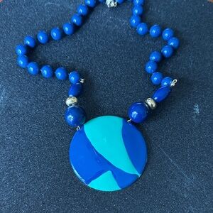 Striking Blue and Silver Necklace with Glossy Beads